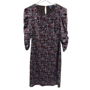 THE SAVILE ROW Dress Size 6 Puff Sleeve Velvet Holiday Nature Print Winter